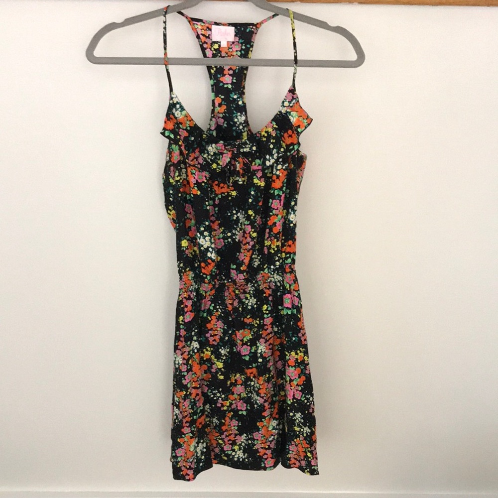 Parker Black floral silk tank dress